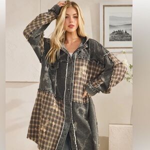 Oli & Hali Washed  Bleached Denim Plaid  Button Front Jacket